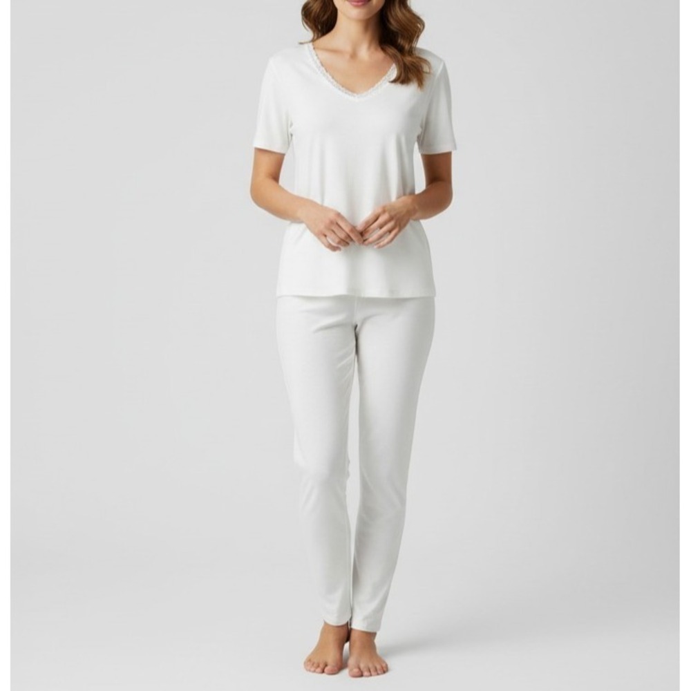 CUDDL DUDS White SOFTWEAR Lace Trim SMART LAYER Long Johns LOUNGE Top/Pants M